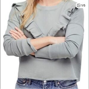 Free People Women's Ruffled Gray Top